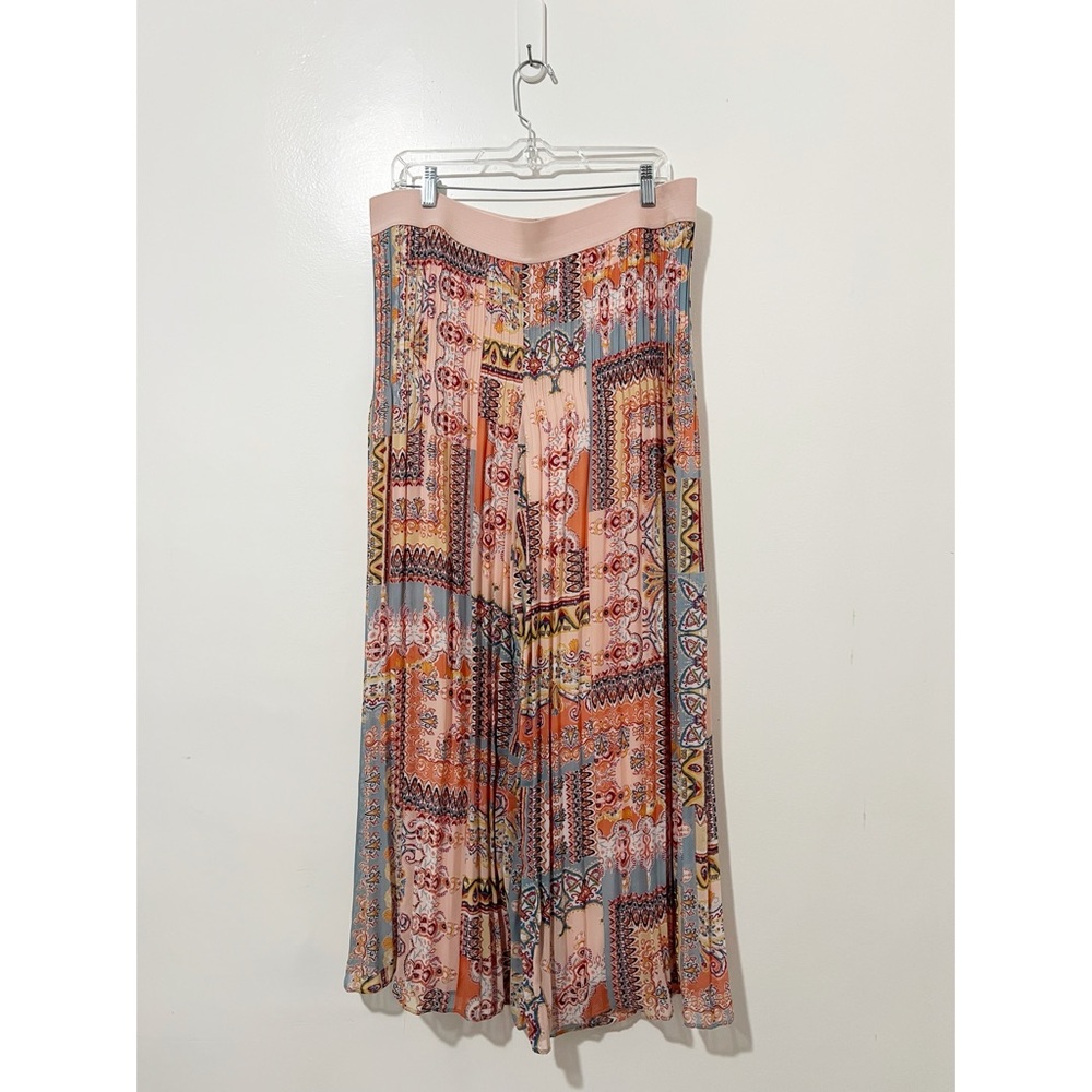 Melissa Paige Womens XL Pleated Wide Leg Palazzo Pants Boho Paisley Mixed Print